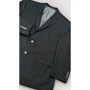CALVIN KLEIN Mens Solid Black 100% WOOL Sport Coat Suit Jacket Blazer 46R 2 Btn